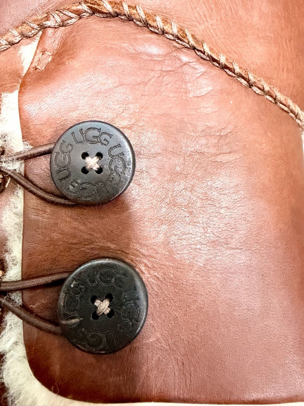 UGG Chestnut Brown Shearling Button Short Boots - Picture 3 of 4